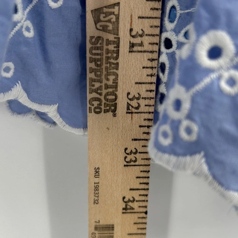 Sail to Sable STS Blue Eyelet Cotton Floral Tiered Mini Dress Small Preppy Party - Picture 8 of 8